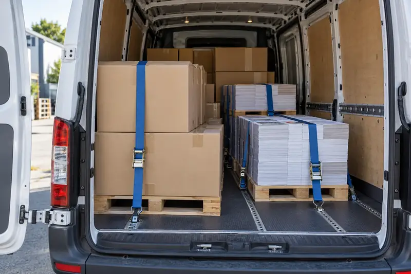 Gesicherte Waren im Laderaum eines Transporters – Symbolbild